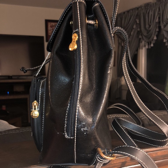 NWT LANCEL Paris Black Lizard Leather Backpack Made in France - Picture 5 of 17